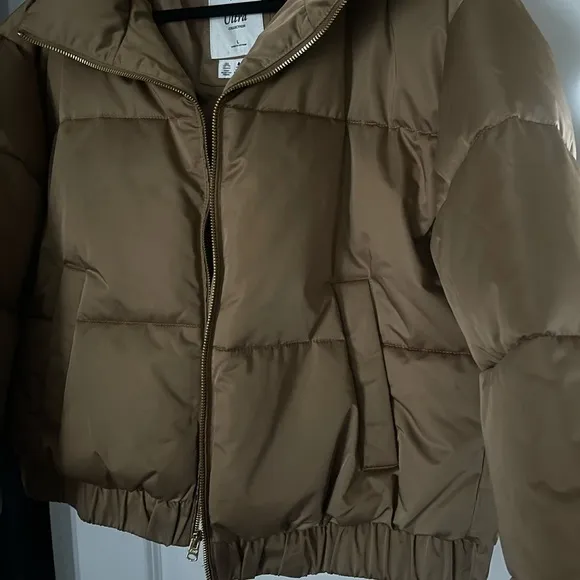 Olive Collection Puffer Jacket - Women's Large, Taupe, Zip-Up
