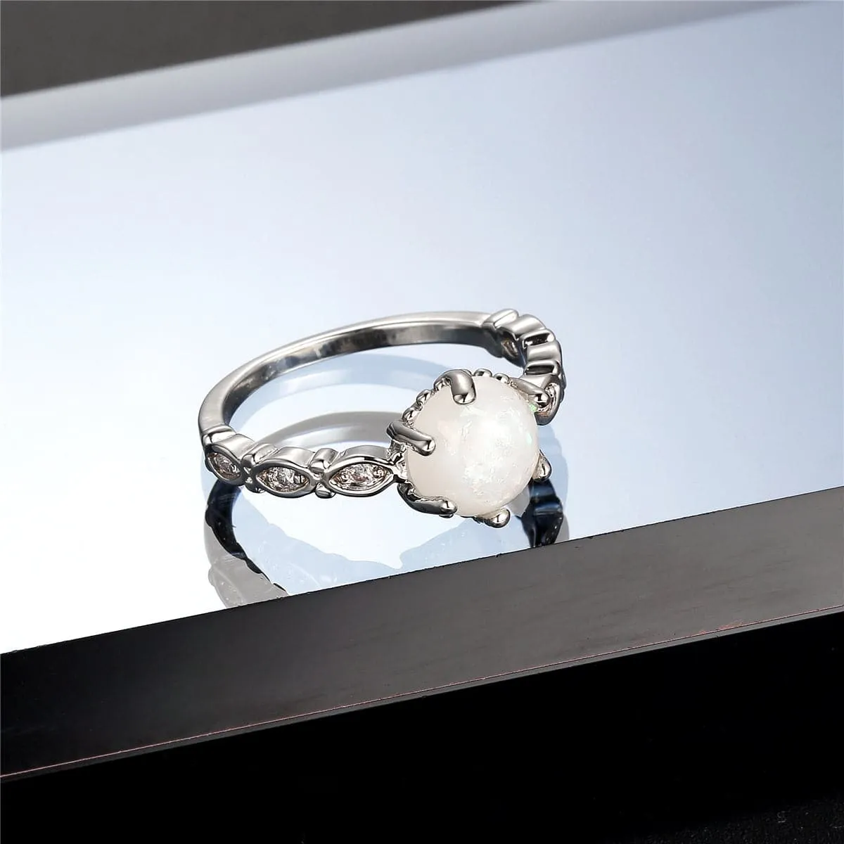 Opal & Cubic Zirconia Filigree Ring