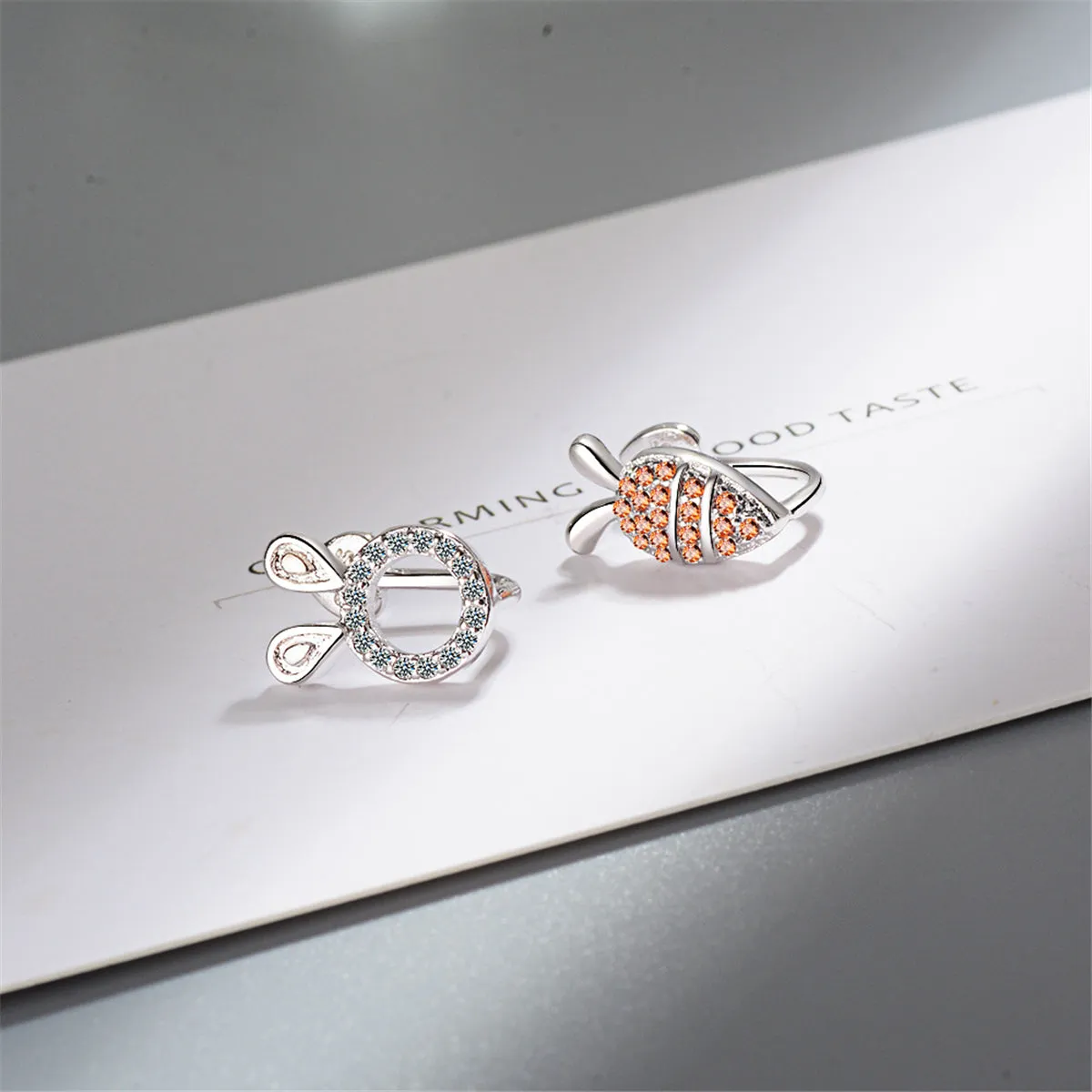 Orange Cubic Zirconia & Silver-Plated Radish Rabbit Asymmetrical Stud Earrings
