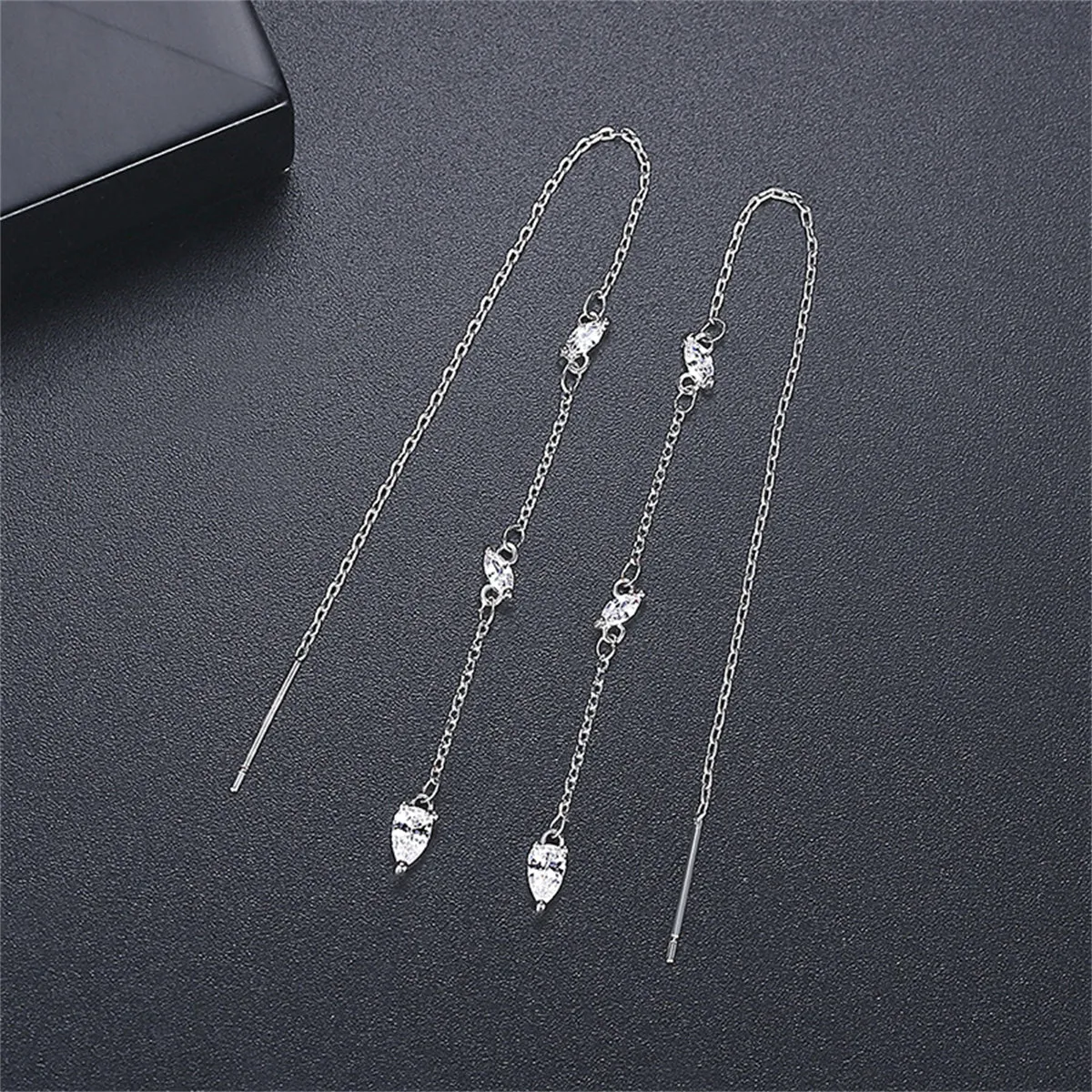Pear Crystal & Silver-Plated Ear Threaders