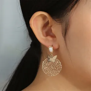 Pearl & 18K Gold-Plated Butterfly-Web Drop Earrings