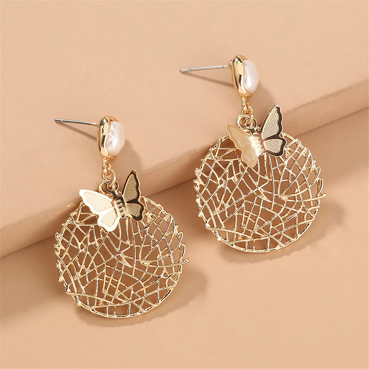 Pearl & 18K Gold-Plated Butterfly-Web Drop Earrings