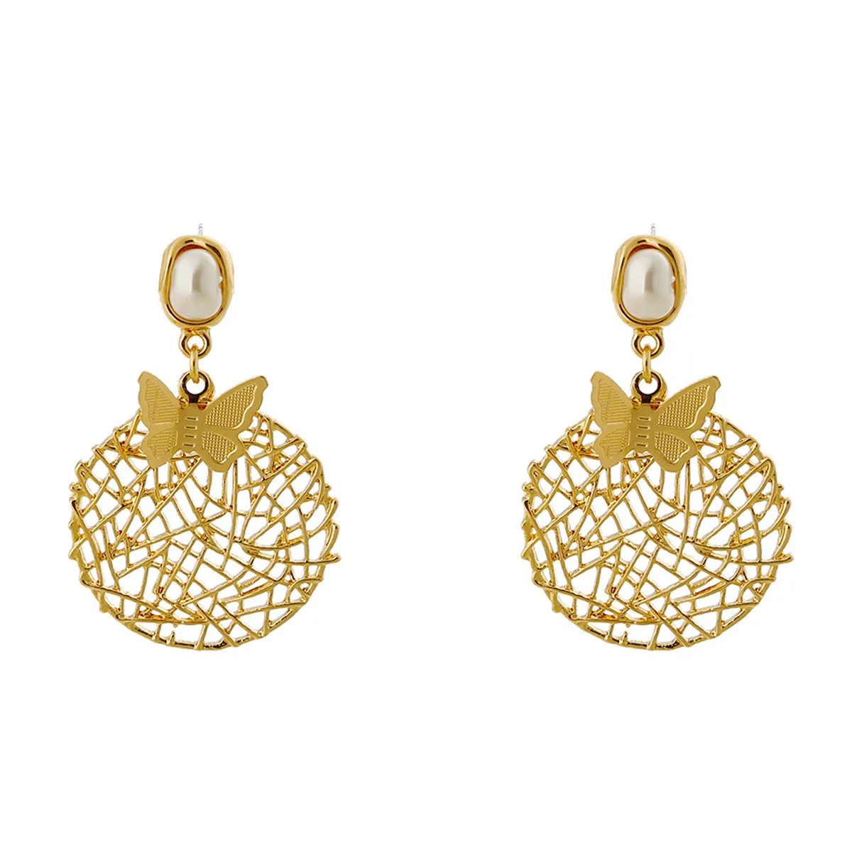 Pearl & 18K Gold-Plated Butterfly-Web Drop Earrings
