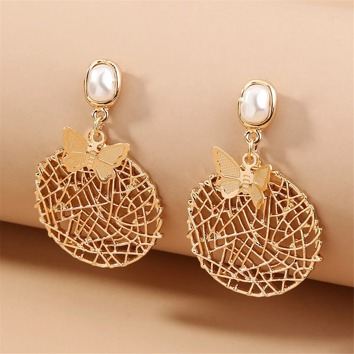 Pearl & 18K Gold-Plated Butterfly-Web Drop Earrings
