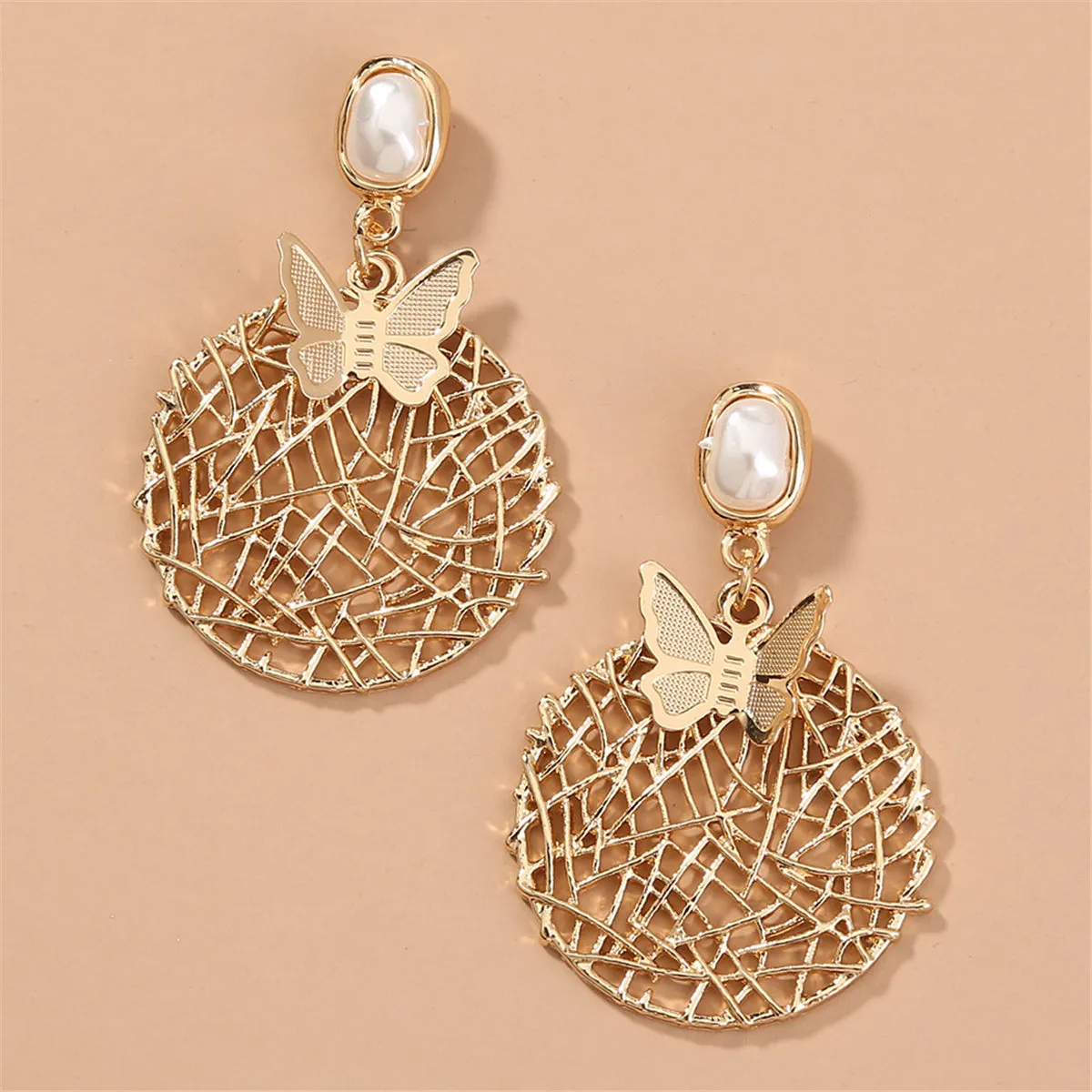 Pearl & 18K Gold-Plated Butterfly-Web Drop Earrings