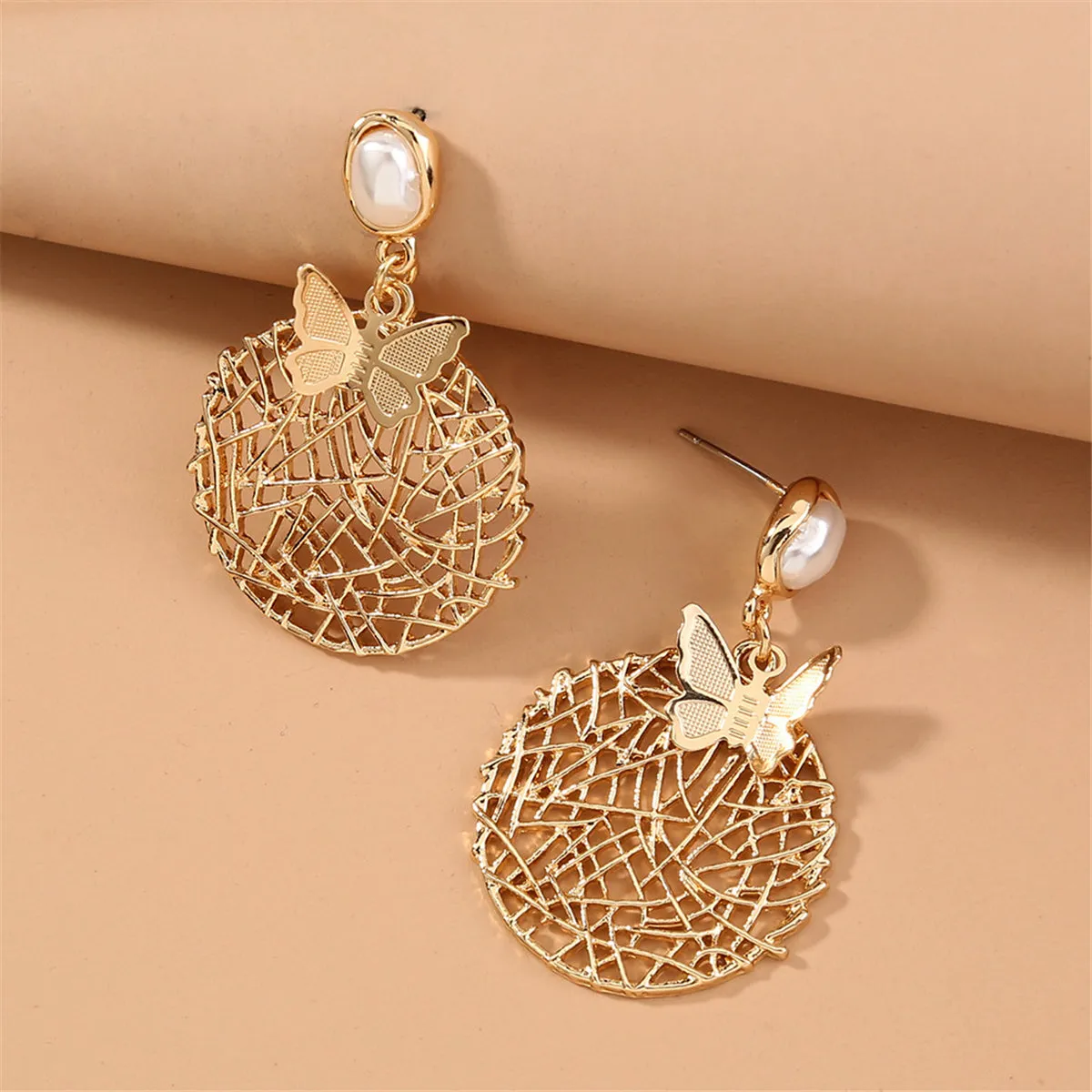 Pearl & 18K Gold-Plated Butterfly-Web Drop Earrings