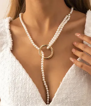 Pearl & 18K Gold-Plated Layered Lariat Necklace