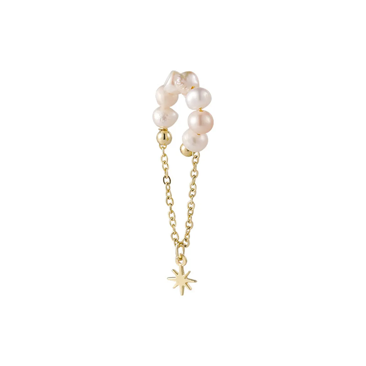 Pearl & 18K Gold-Plated Star Charm Chain Ear Cuff