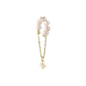 Pearl & 18K Gold-Plated Star Charm Chain Ear Cuff