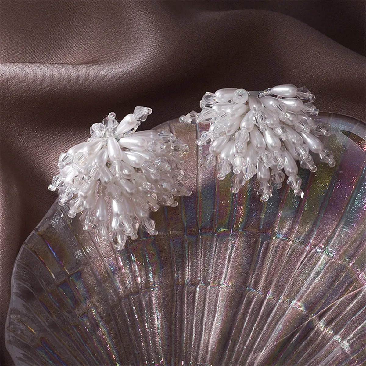 Pearl & Acrylic Silver-Plated Cluster Stud Earrings