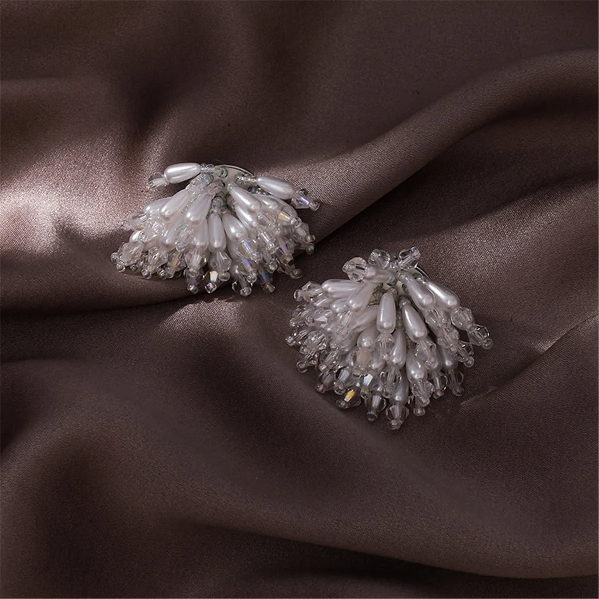 Pearl & Acrylic Silver-Plated Cluster Stud Earrings