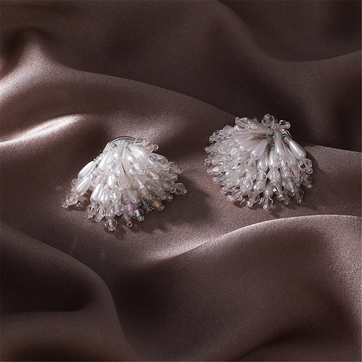 Pearl & Acrylic Silver-Plated Cluster Stud Earrings