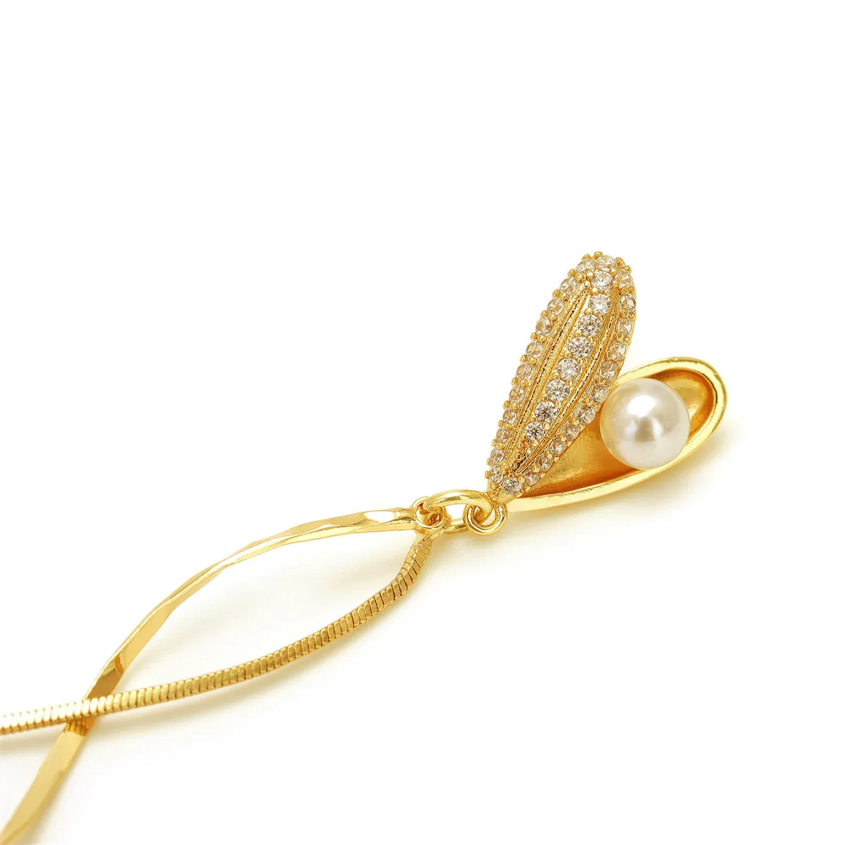 Pearl & Cubic Zirconia 18K Gold-Plated Heart Tassel Drop Earrings