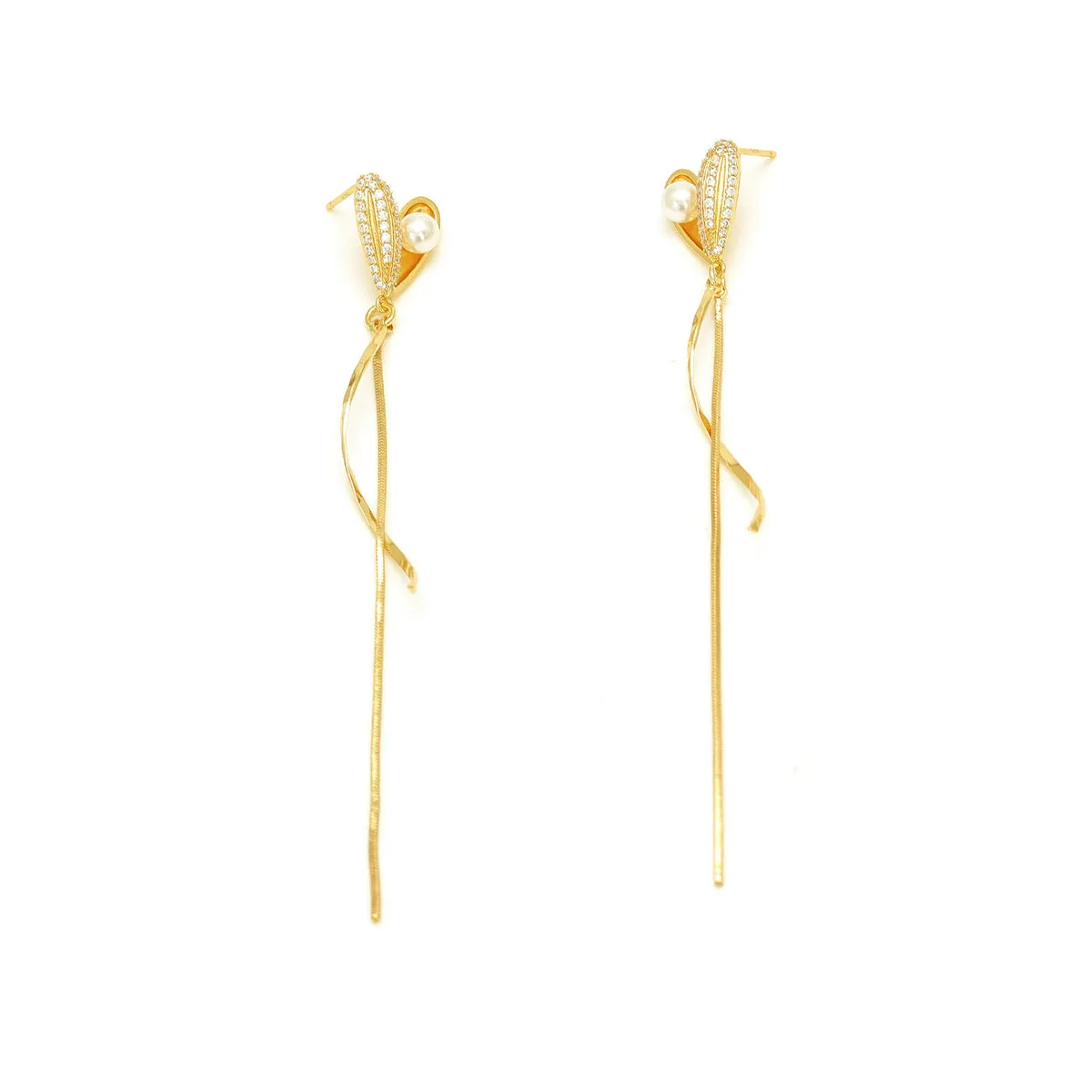 Pearl & Cubic Zirconia 18K Gold-Plated Heart Tassel Drop Earrings