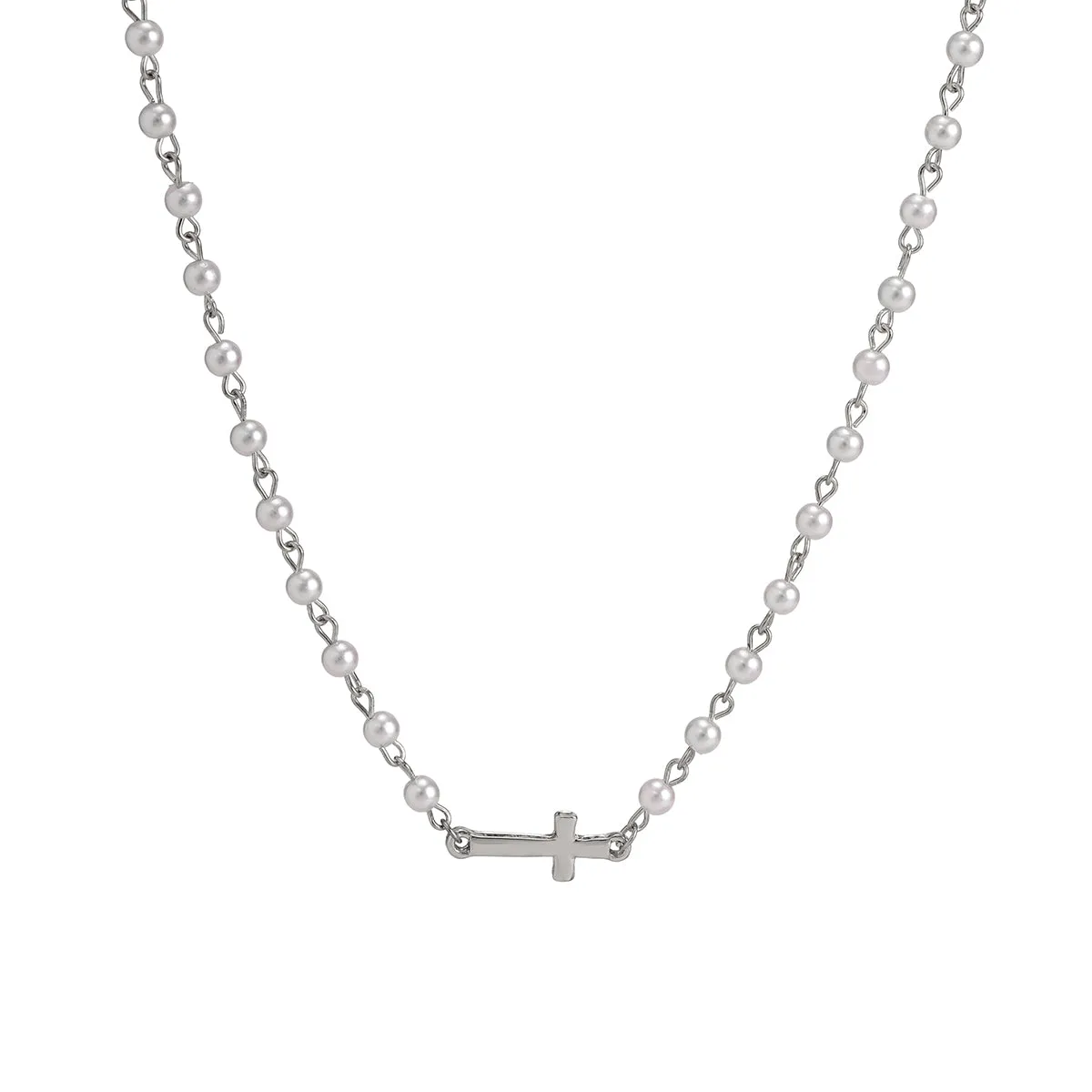 Pearl & Silver-Plated Cross Necklace