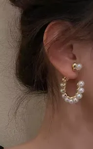 Pearl Lined Hoop Earrings