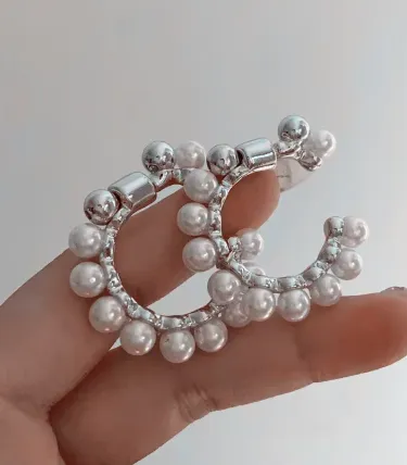 Pearl Lined Hoop Earrings