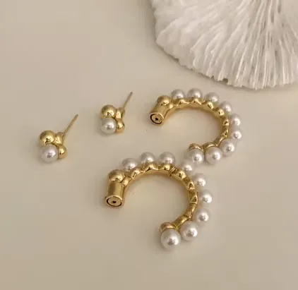 Pearl Lined Hoop Earrings