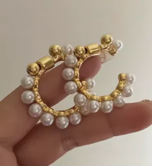 Pearl Lined Hoop Earrings