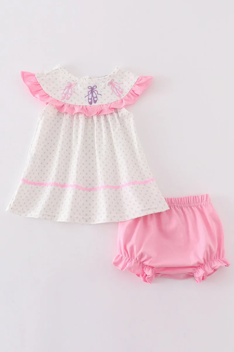 Pink Ballet Embroidery Girl Bloomer Set