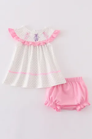 Pink Ballet Embroidery Girl Bloomer Set
