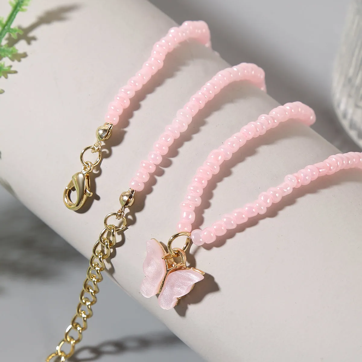 Pink Howlite & Acrylic 18K Gold-Plated Butterfly Pendant Necklace