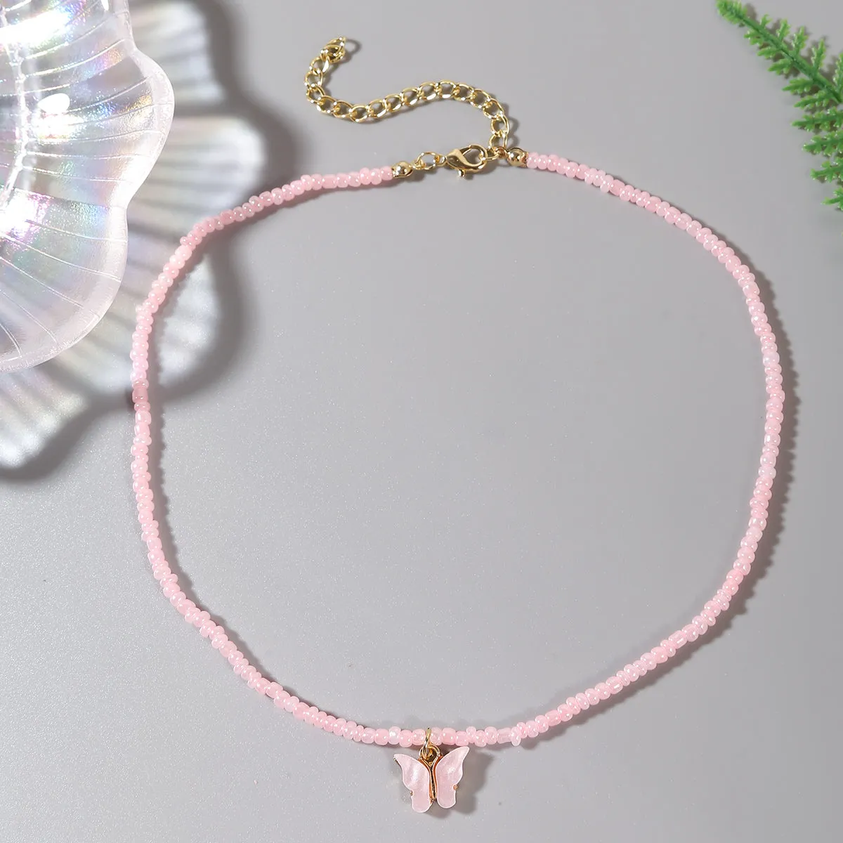 Pink Howlite & Acrylic 18K Gold-Plated Butterfly Pendant Necklace