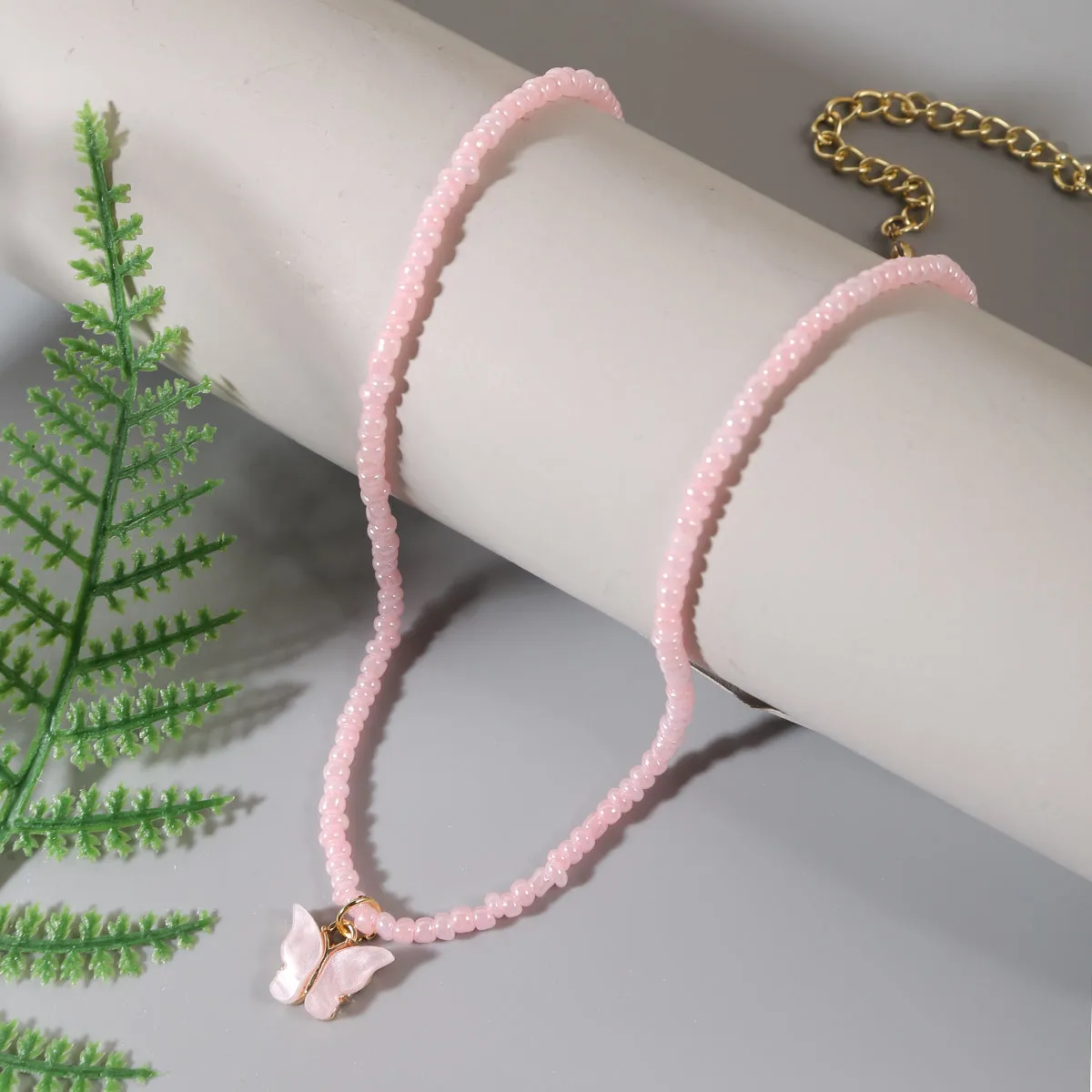 Pink Howlite & Acrylic 18K Gold-Plated Butterfly Pendant Necklace