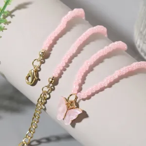 Pink Howlite & Acrylic 18K Gold-Plated Butterfly Pendant Necklace