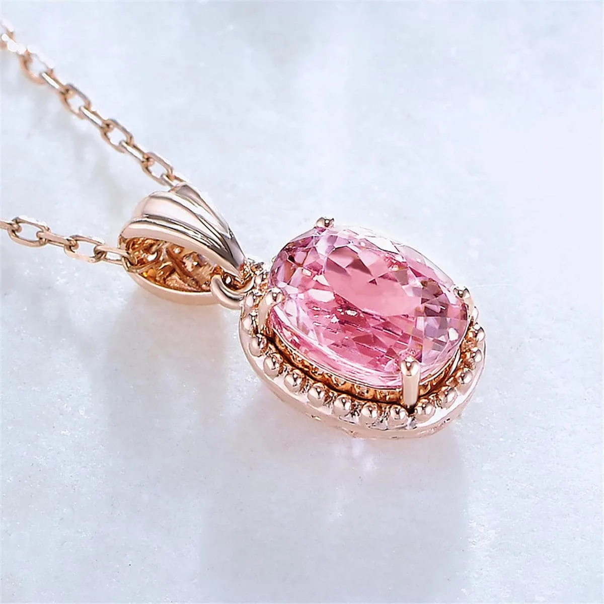 Pink Jasper & Rose Gold-Plated Oval-Cut Pendant Necklace