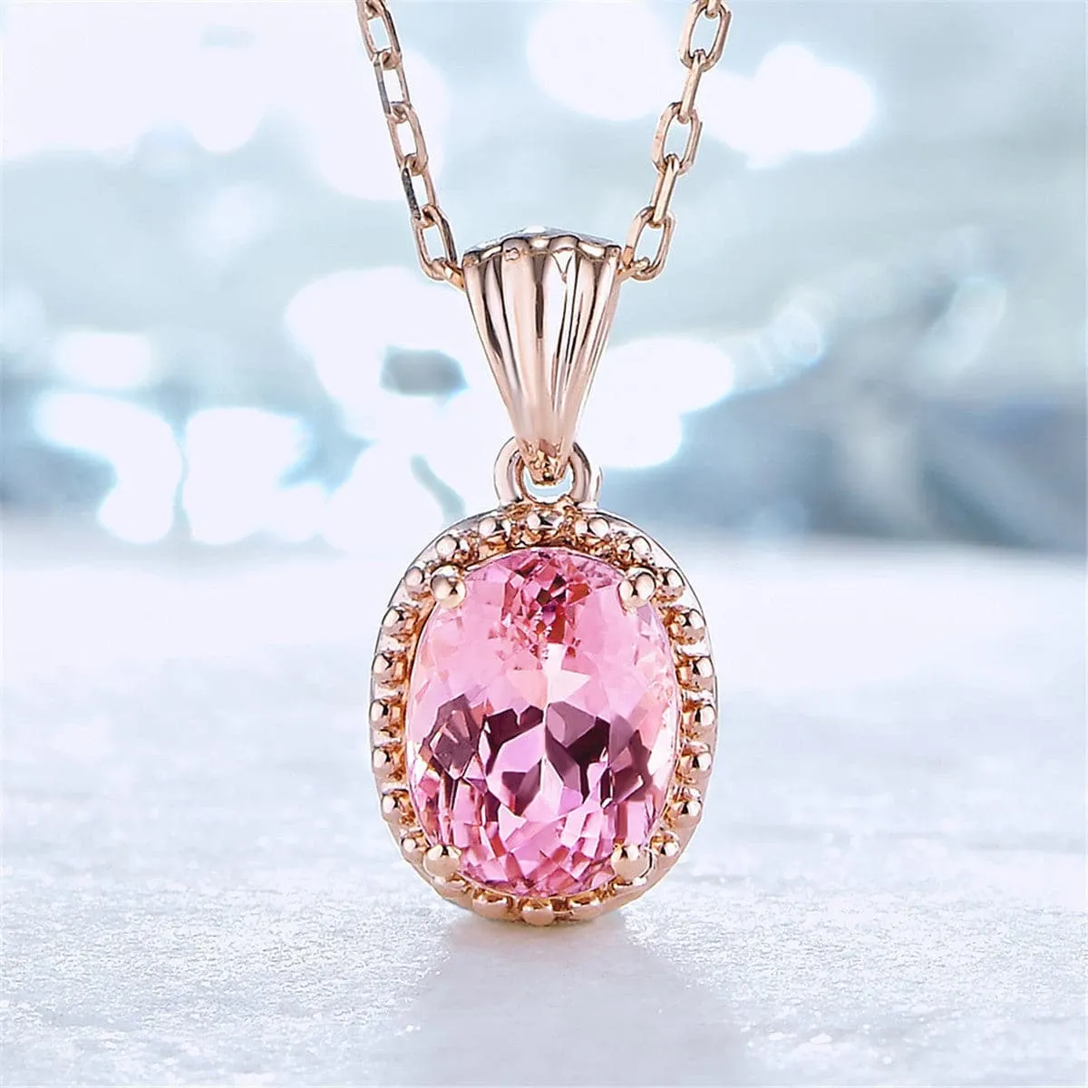 Pink Jasper & Rose Gold-Plated Oval-Cut Pendant Necklace