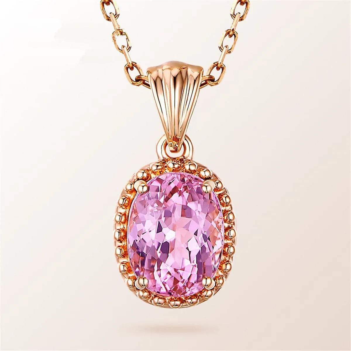 Pink Jasper & Rose Gold-Plated Oval-Cut Pendant Necklace