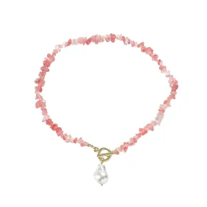 Pink Resin & Pearl Irregular Stone Toggle Pendant Necklace