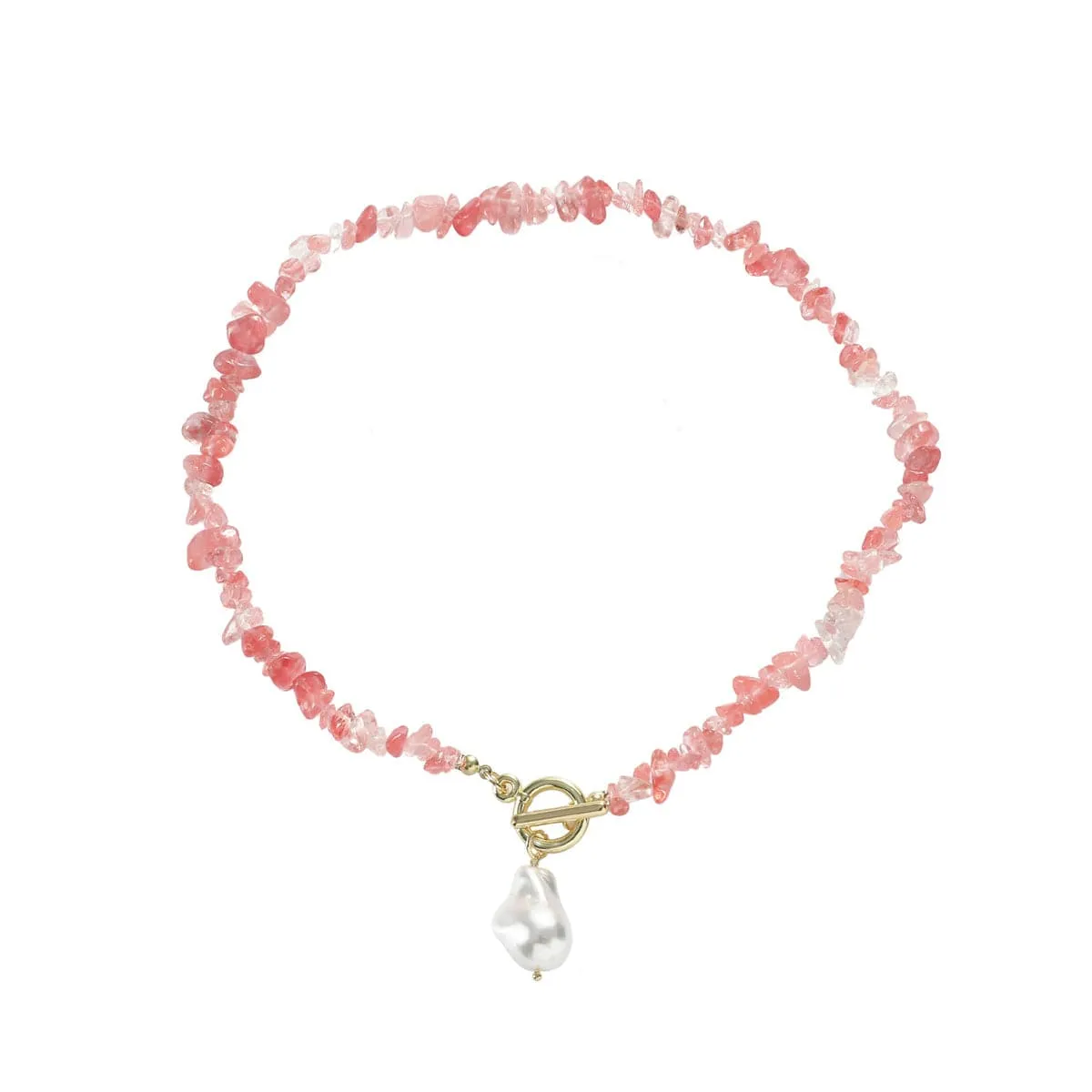 Pink Resin & Pearl Irregular Stone Toggle Pendant Necklace