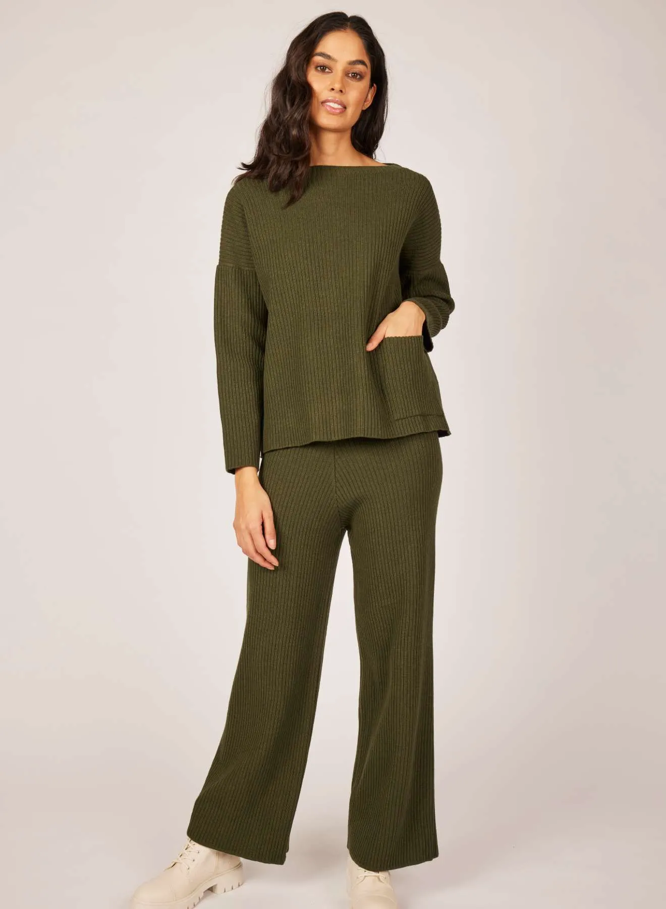 Pistache Ribbed Sweater with Patch Pocket