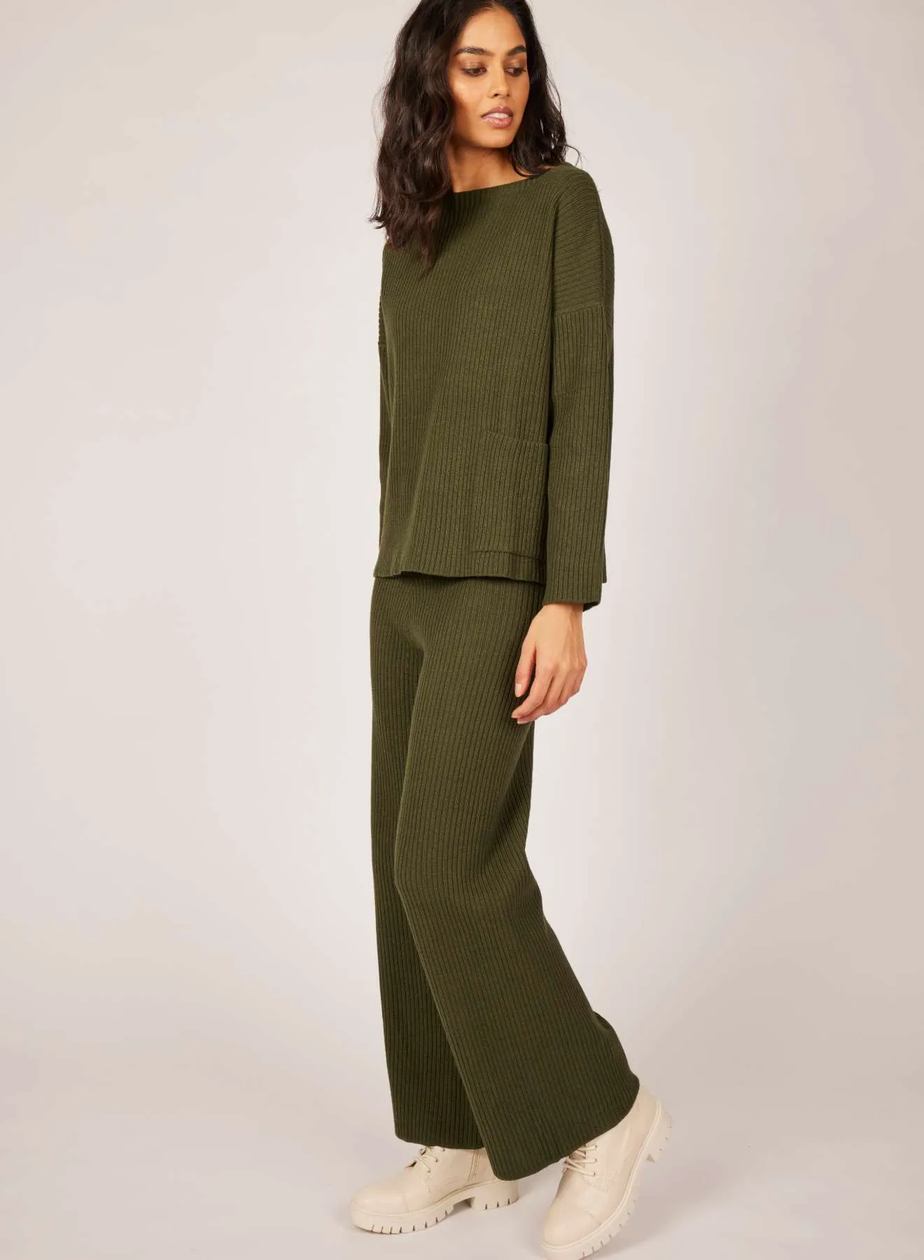 Pistache Ribbed Sweater with Patch Pocket