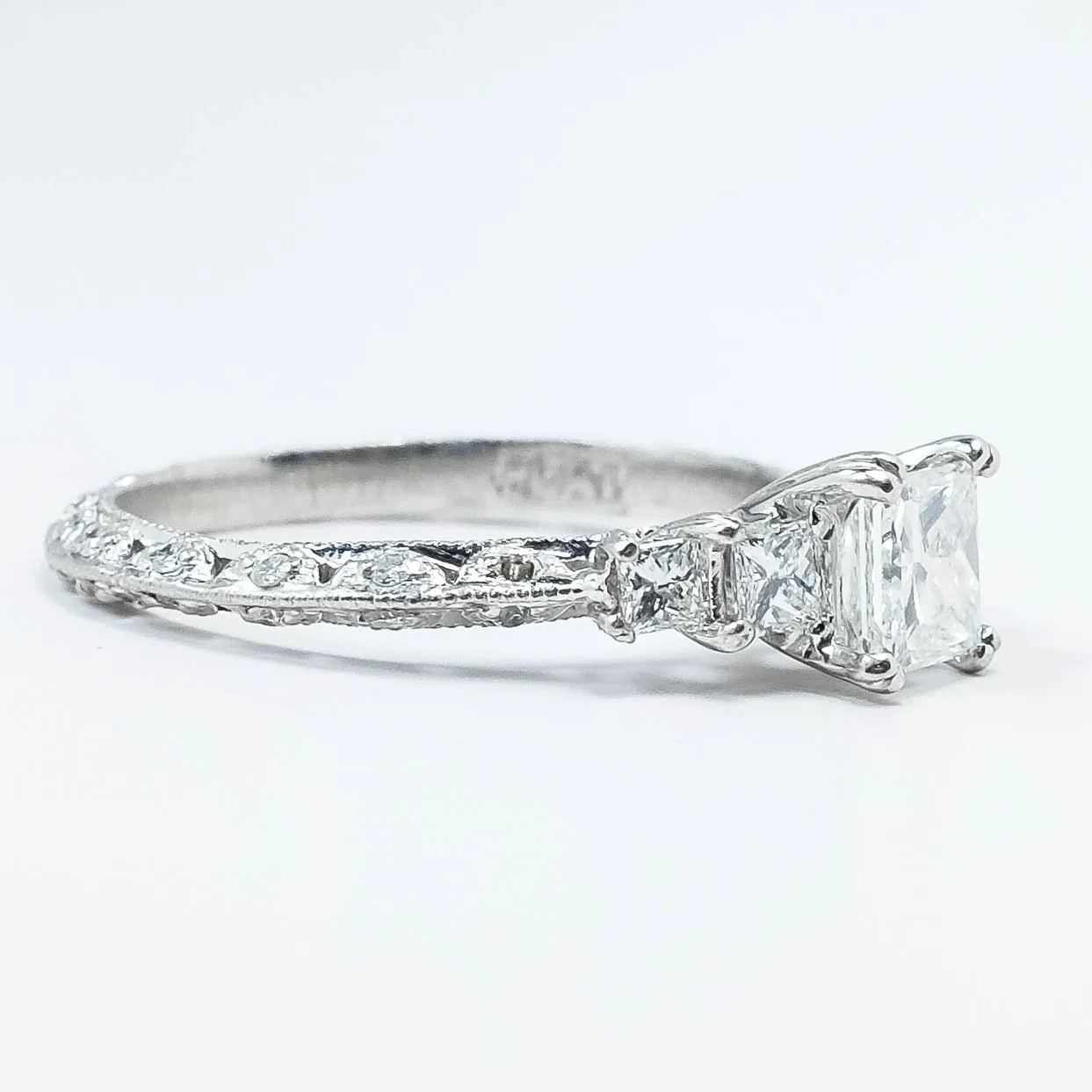 Platinum 0.50ct Princess Cut Diamond & Diamond Accented Eternity Engagement Ring