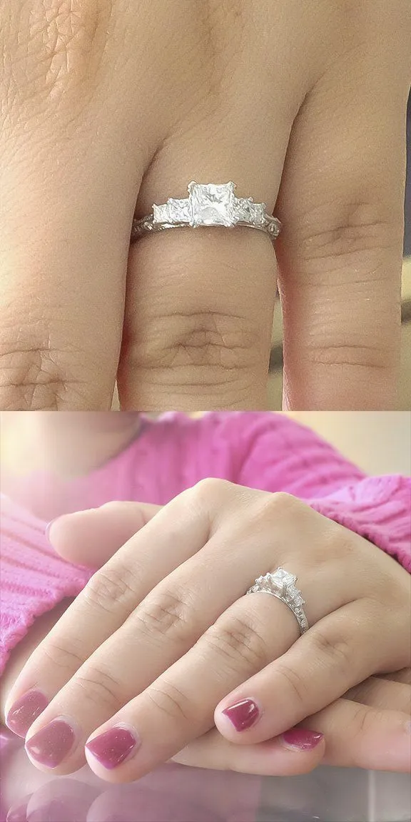 Platinum 0.50ct Princess Cut Diamond & Diamond Accented Eternity Engagement Ring