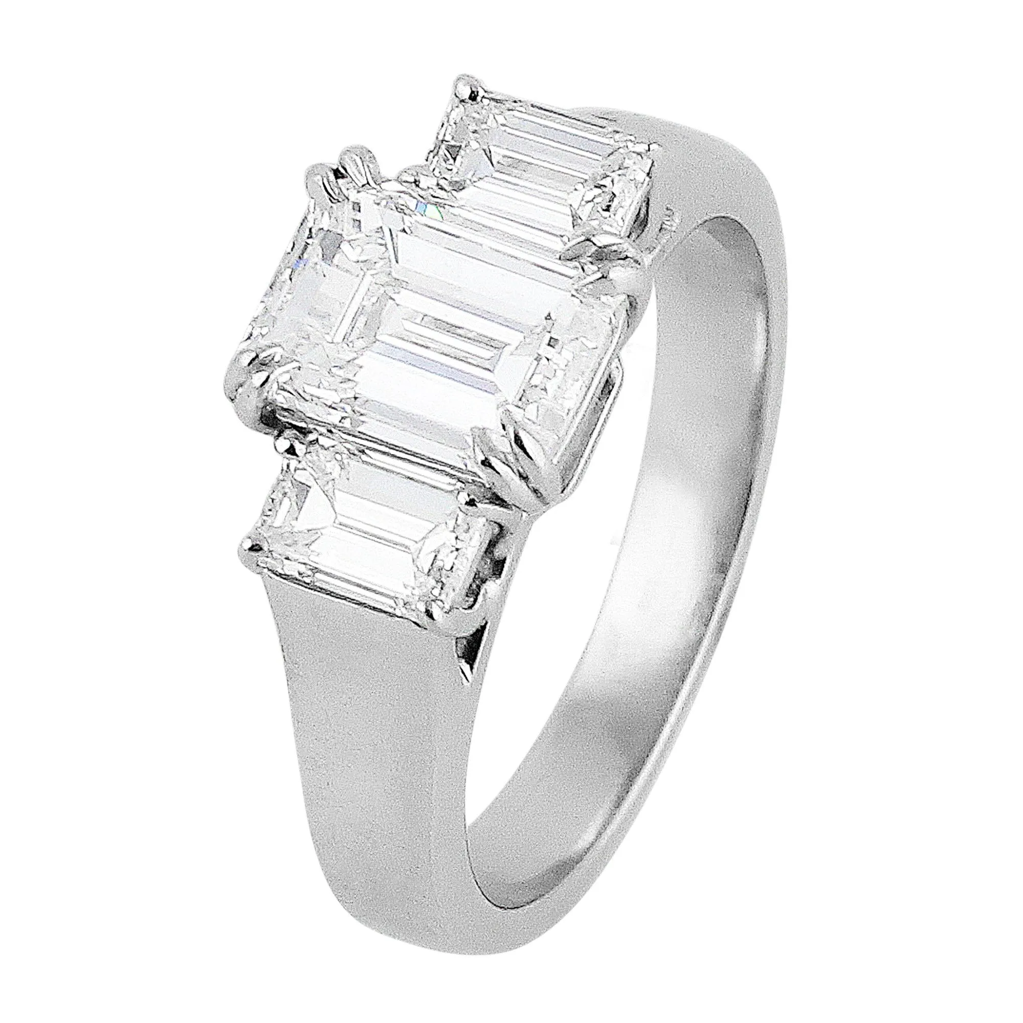 Platinum 1.75ct Emerald Cut Three Stone Diamond Ring