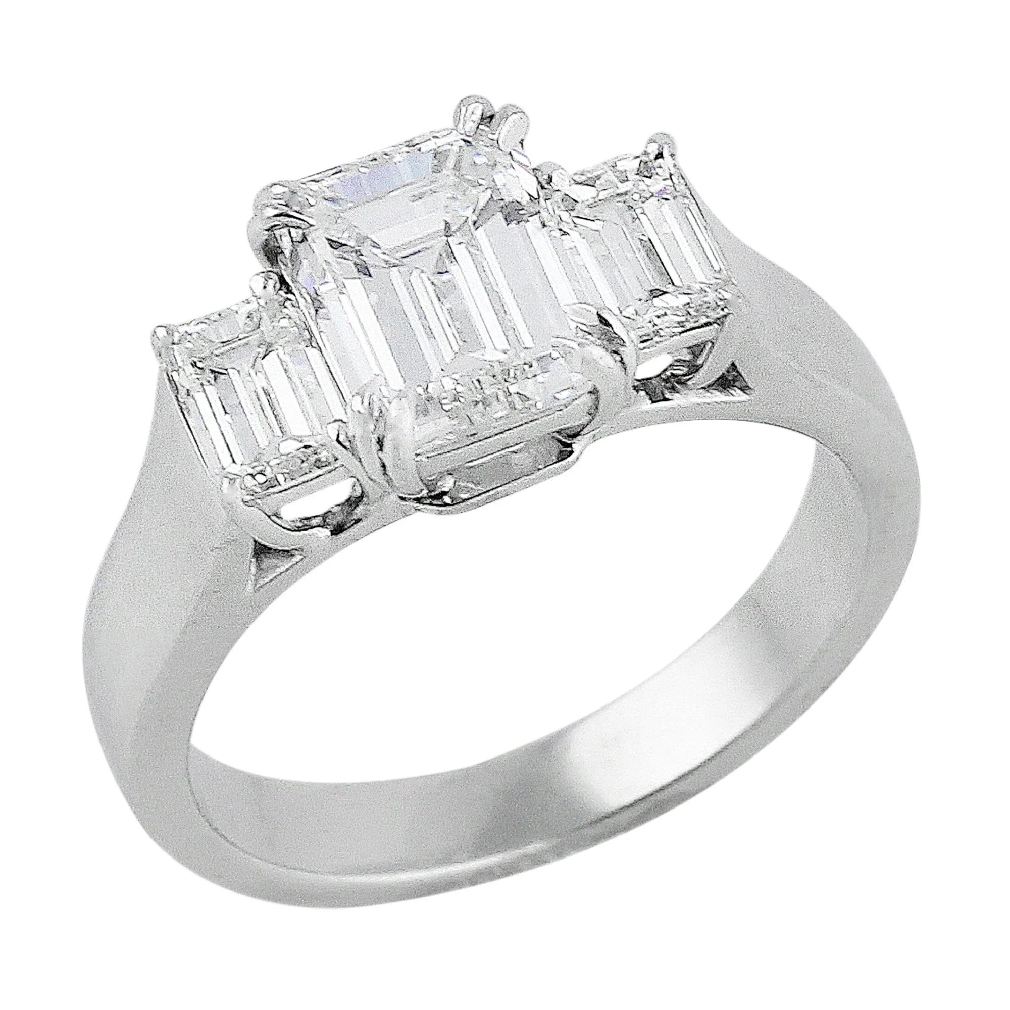 Platinum 1.75ct Emerald Cut Three Stone Diamond Ring
