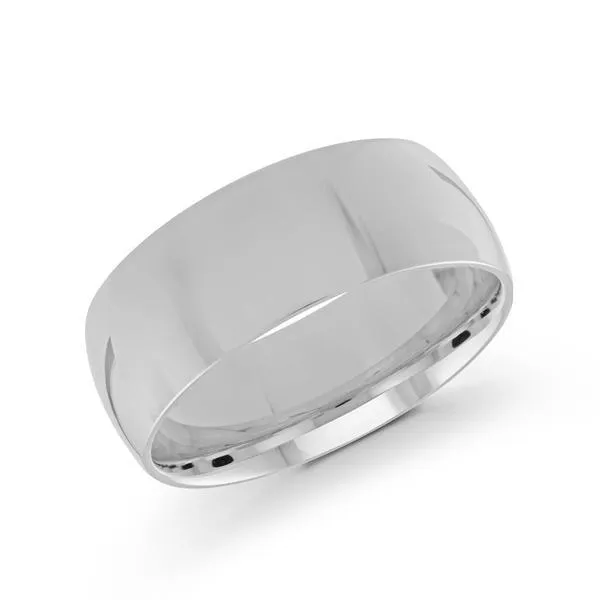 Platinum 8mm high polish rounded dome light comfort fit wedding band