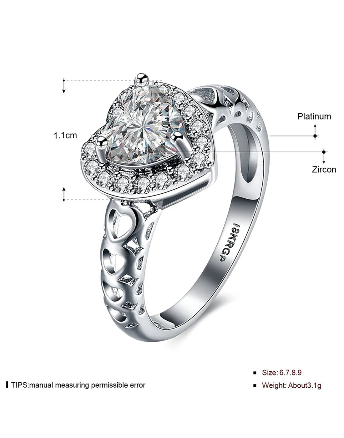Platinum Plated Elegant Austrian Crystal Exclusive Royal Heart Ring