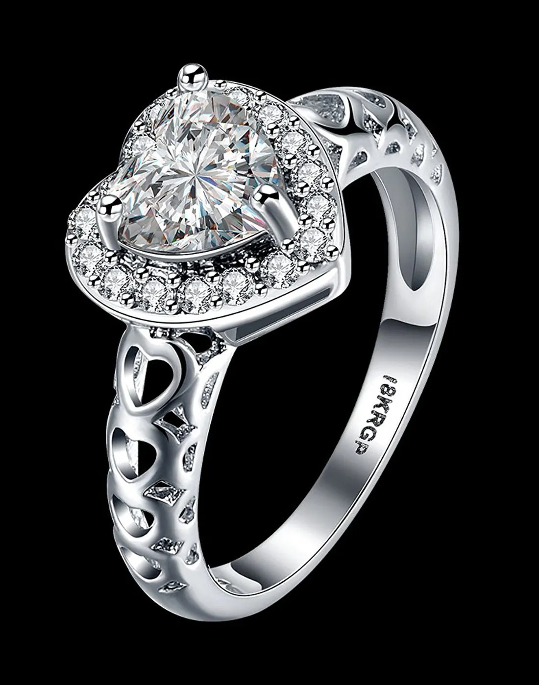 Platinum Plated Elegant Austrian Crystal Exclusive Royal Heart Ring