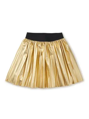 Pleated Metallic Twirl Skirt - Gold