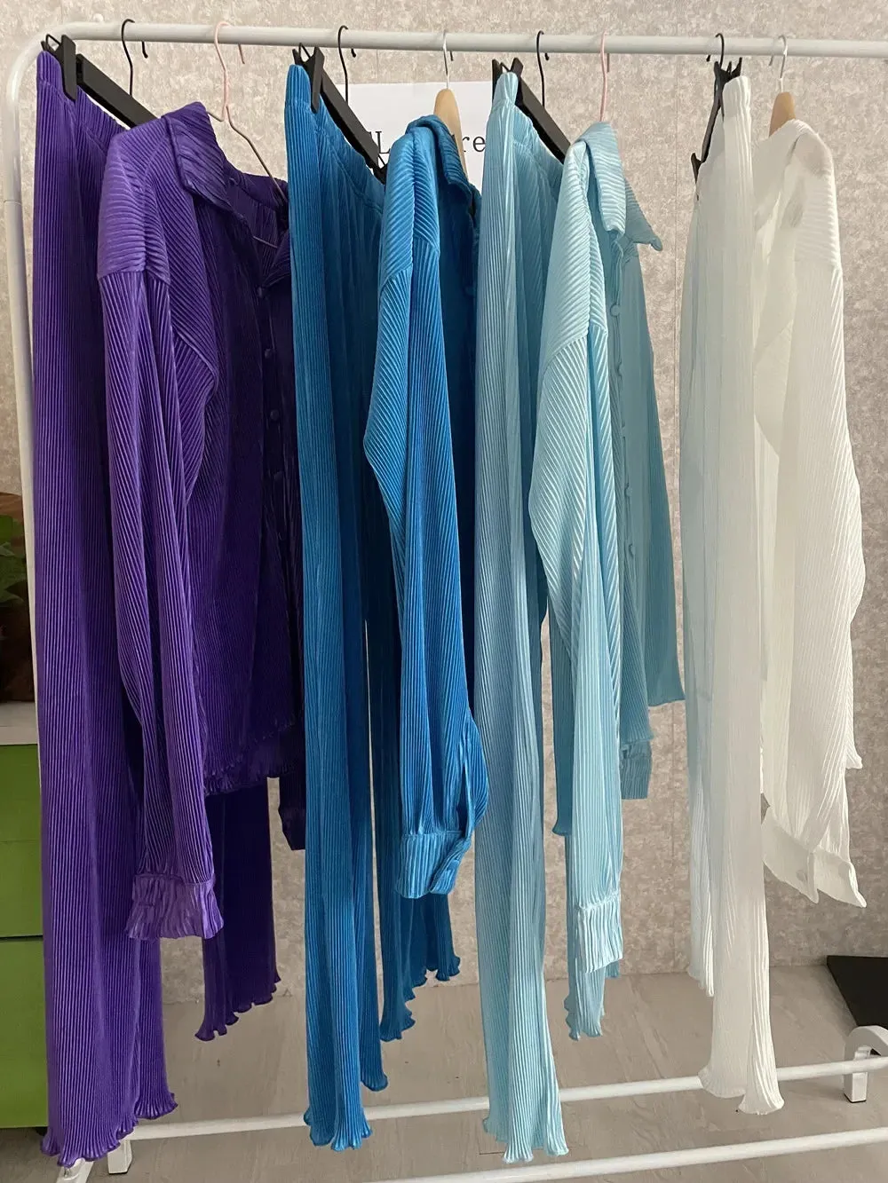 Pleated Solid Color Long Sleeve Wide Leg Pants Suits