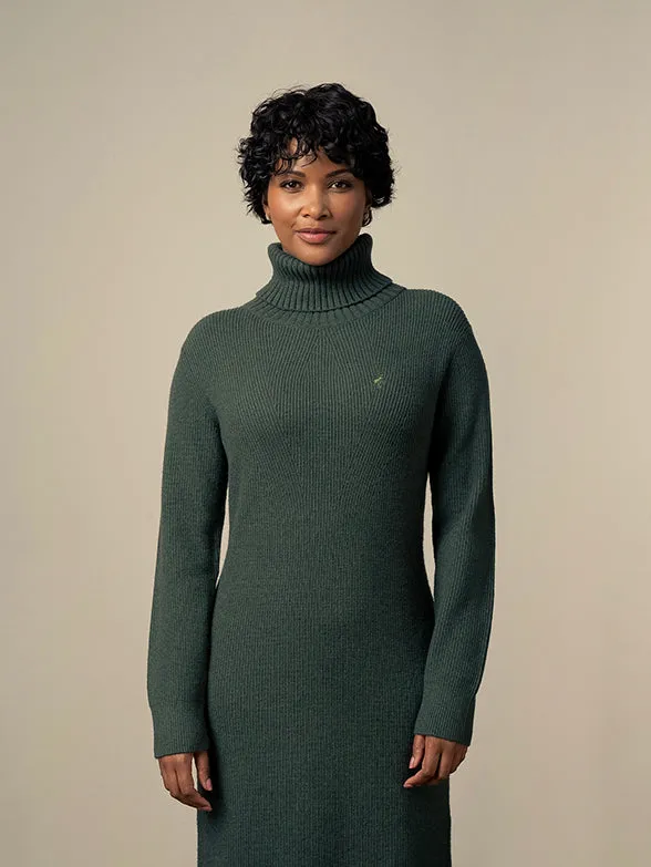 Polo Women Olivia Long Sleeve Roll Neck Knit Dress Forest Green