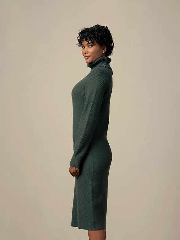Polo Women Olivia Long Sleeve Roll Neck Knit Dress Forest Green