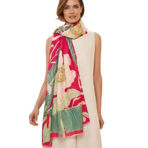 Powder Delicate Tropical Dark Rose Print Scarf
