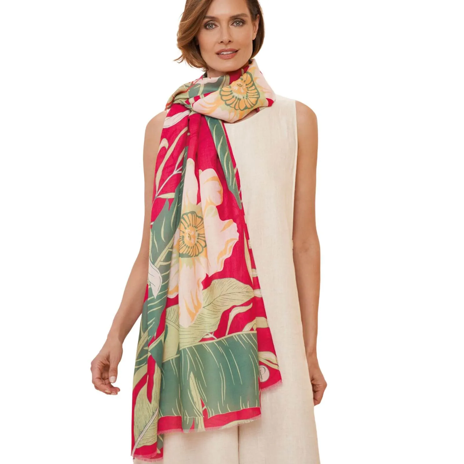 Powder Delicate Tropical Dark Rose Print Scarf