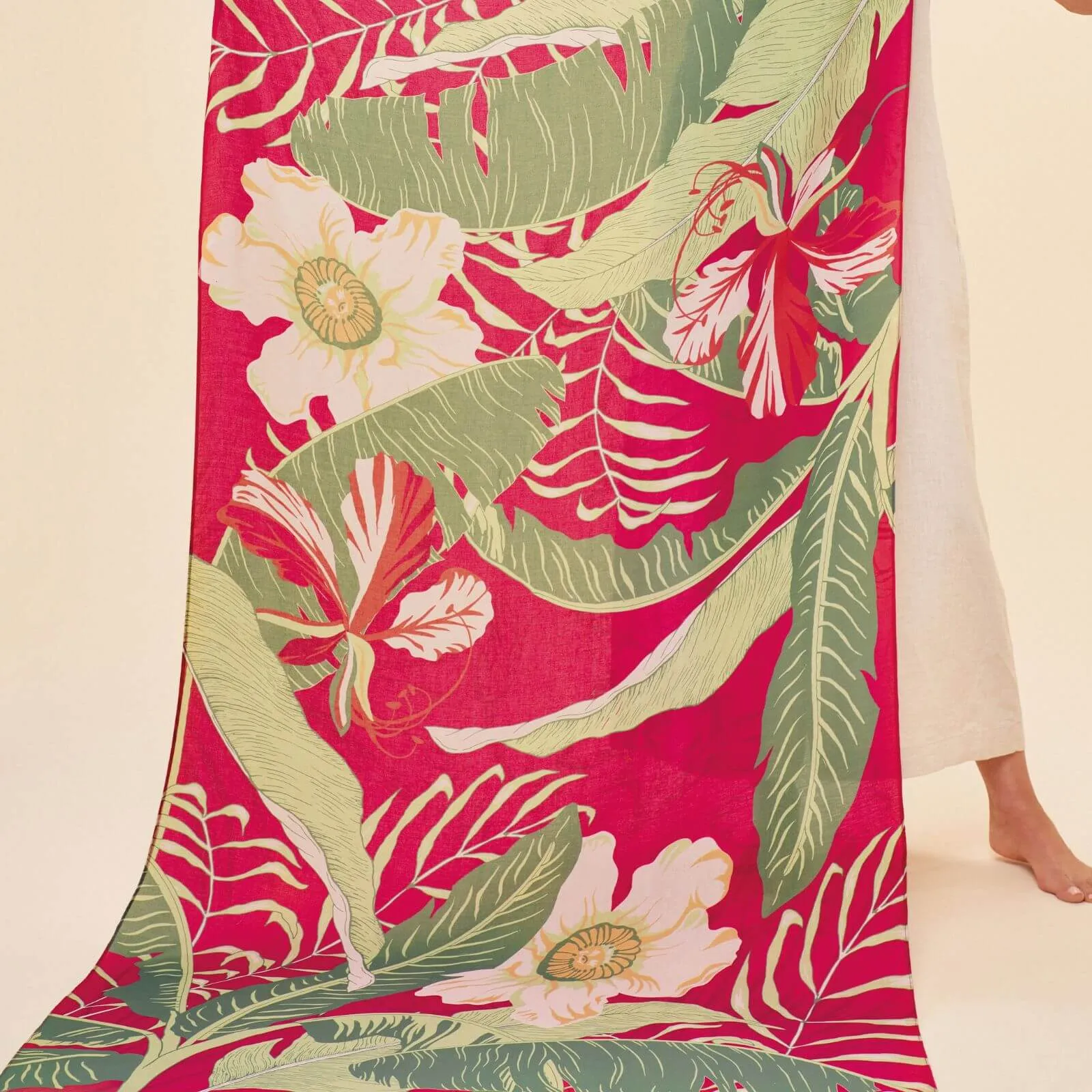 Powder Delicate Tropical Dark Rose Print Scarf
